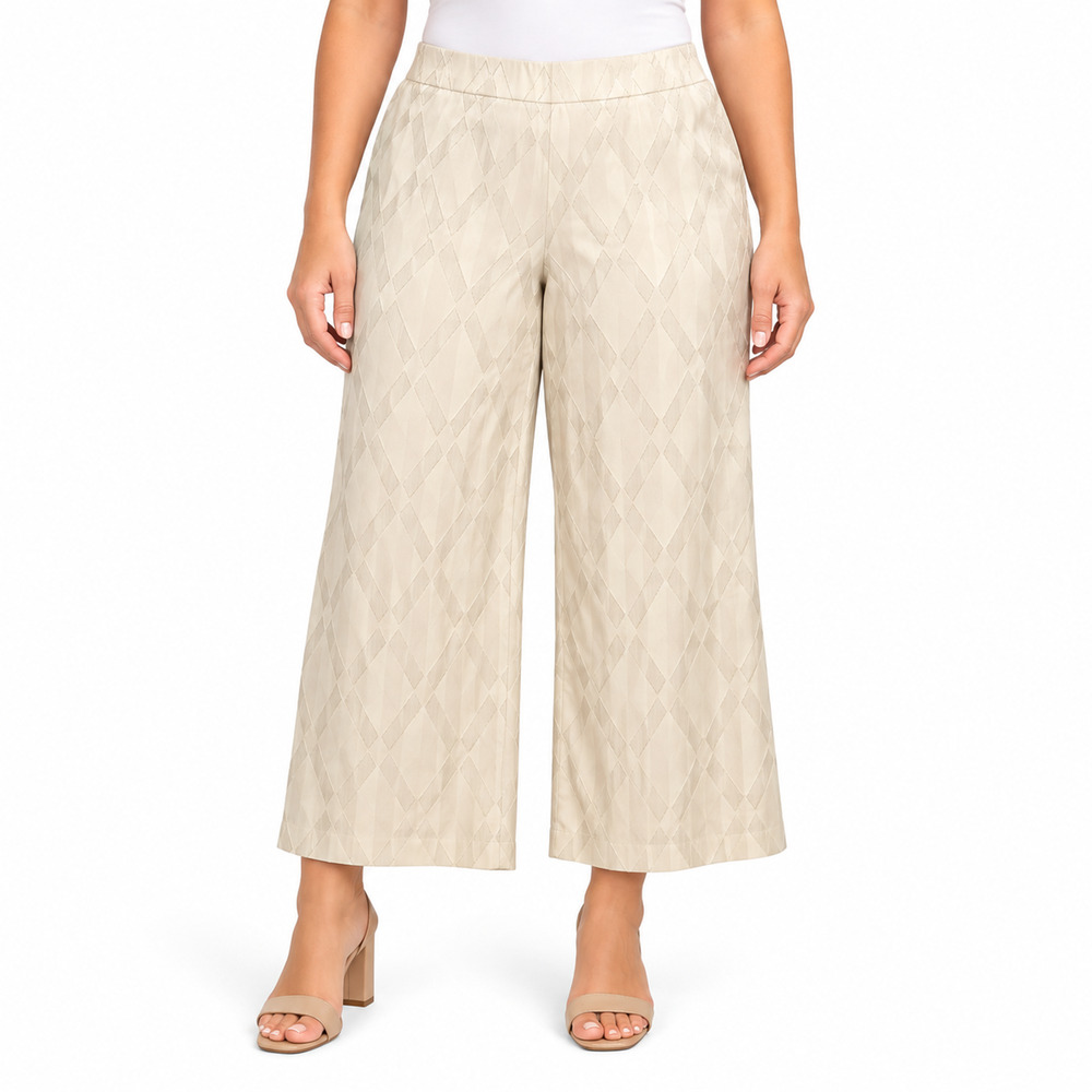 Chicos Ivory Cotton Blend Pull On Cropped Wide Leg Texture Pants Coastal 2.5/ 14